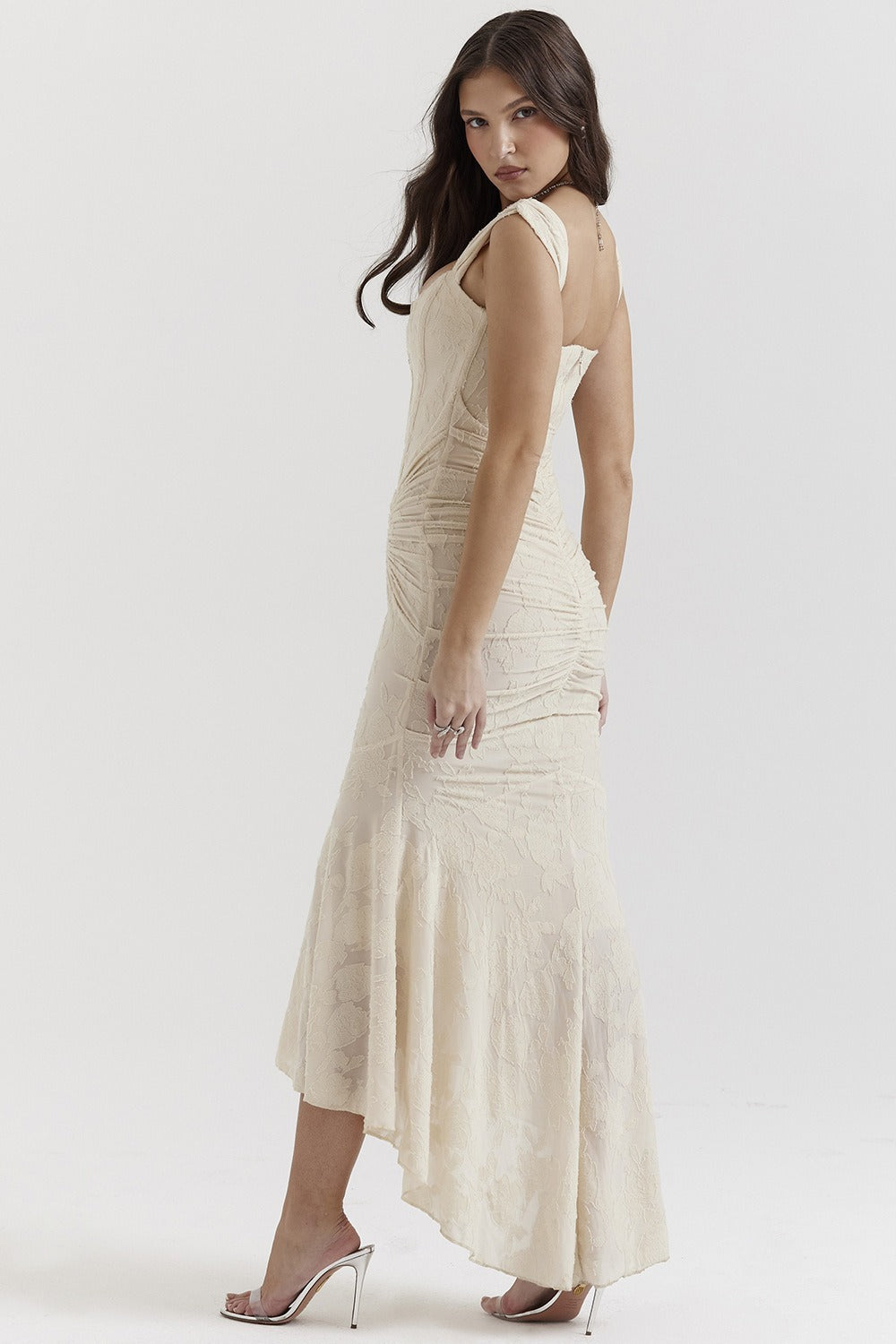 Floral Lace Bandeau Bodycon Maxi Dress