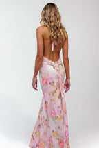 Halter Backless Printed Slim Maxi Dress