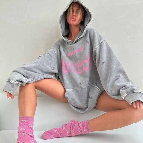 Celestia Printed Hoodie Lazy Loose Pocket Coat