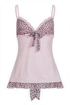 Pink Leopard Mesh Splice Tie Cami Top