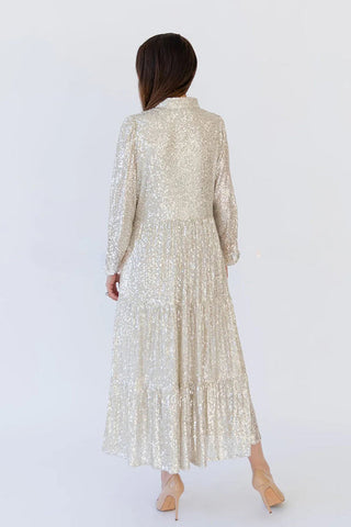 Shimmer and Shine – Gestuftes Party-/Urlaubs-Midikleid mit Pailletten und Taschen 