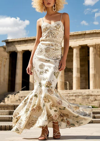 Französische Aprikosen-Vestidos mit Blumenmuster, Wickelkleider, extra großer Saum 