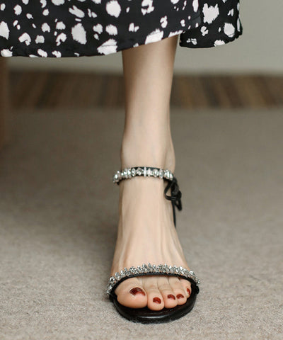 Sandalias para caminar con cordones y empalme de piel de vaca color albaricoque y circonitas