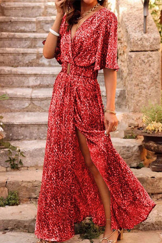 Bohemian College Floral Patchwork With Belt V Neck Waist  Dresses