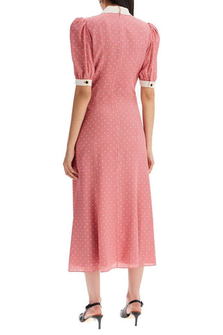 Rita Floral Bow Trimmed Puff Sleeve V-Neckline Midi Dress