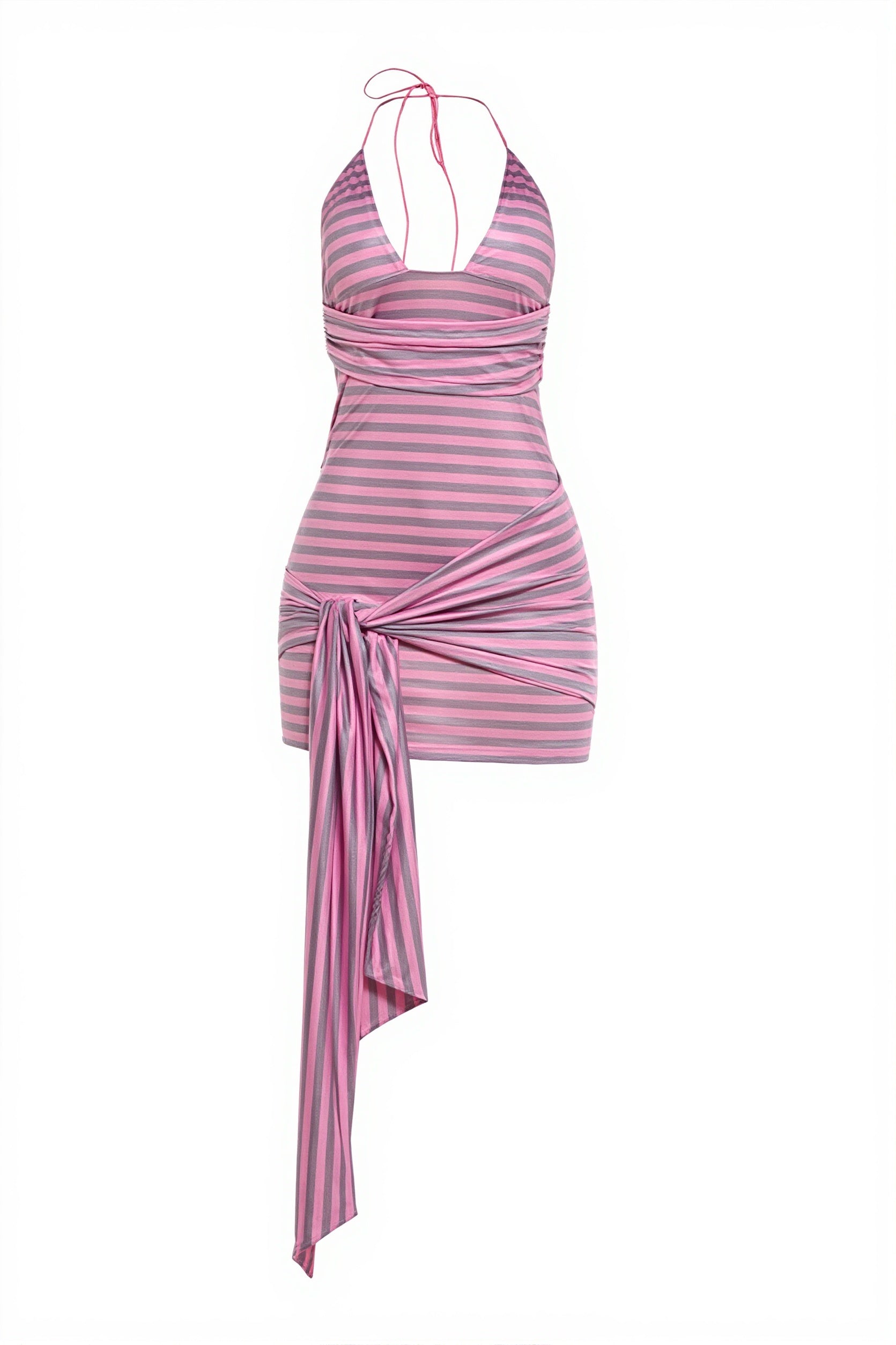 Stripe Print Halter Cutout Back Mini Dress