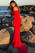 Off Shoulder Lace Flare Sleeve Fitted Train Elegant Maxi Dress
