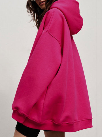 Sudadera con capucha de terciopelo de color liso con bolsillos sueltos y mangas largas 