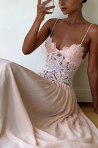 Elegant Lace Hollow Splice Chiffon Dress