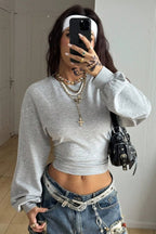 Y2K Lantern Sleeve Crop Sweatshirts
