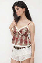 Plaid Lace Halter Tank Top