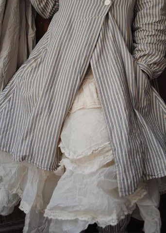 Französische gestreifte Knopftaschen Baumwollmäntel Langarm 