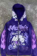 Y2K Cartoon Graphic Zip Oversized Hoodie