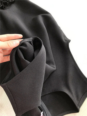 Loose Sleeveless Falbala Solid Color Split-Joint Zipper Round-Neck Mini Dresses