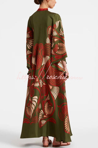 Shine The Light Unique Printed High Neck Bell Sleeve Loose Maxi Dress