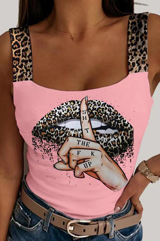 Lässiges Leoparden-Patchwork-Top mit Spaghettiträgern (4 Farben) 