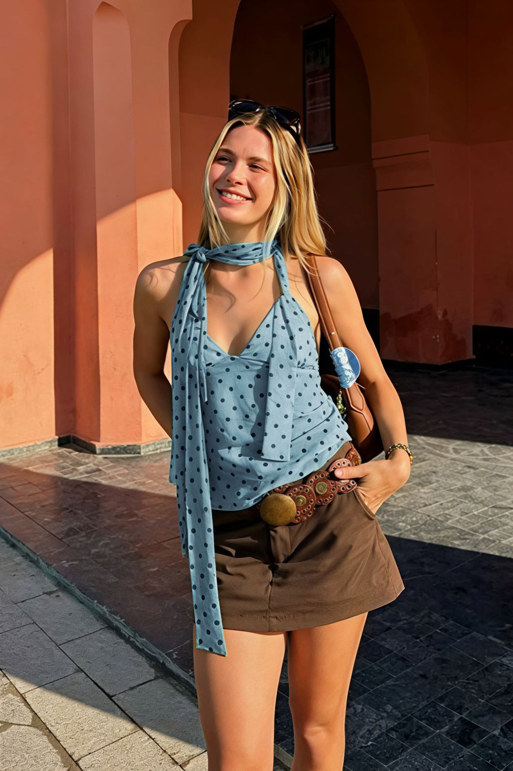 Chic Tie Dye Dot Mesh Deep V Slim Cami Top