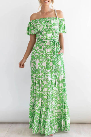 Elegantes vestidos florales con frenillo y hombros descubiertos 