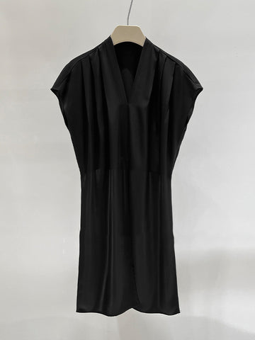 Loose Raglan Sleeve Knot Pleated Solid Color Split-Joint V-Neck Blouses&Shirts Tops