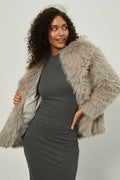 Faux Fur Notch Lapel Winter Coat