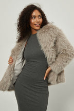 Faux Fur Notch Lapel Winter Coat