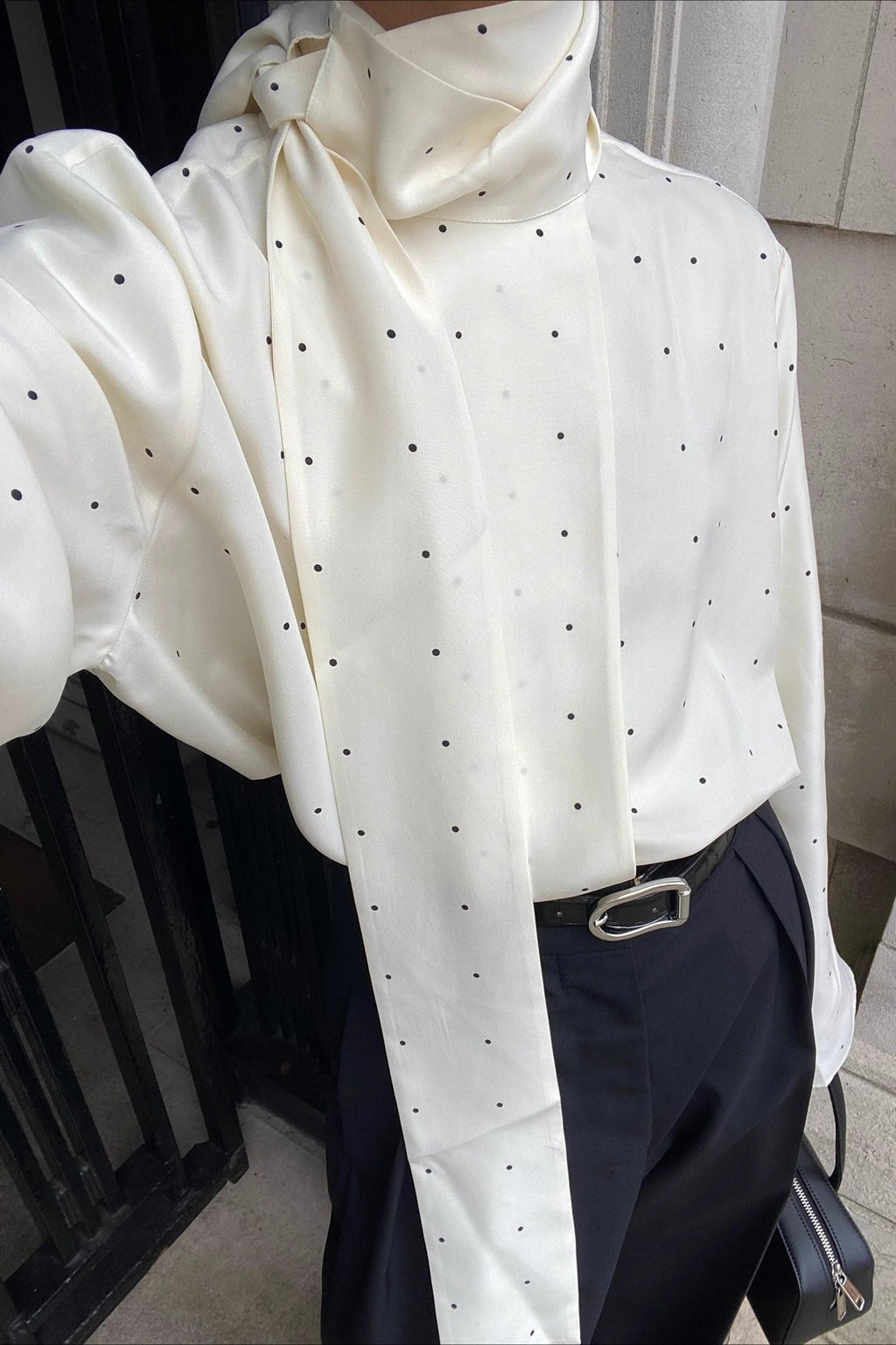 Ribbon Polka Dot Loose Commuter Blouse