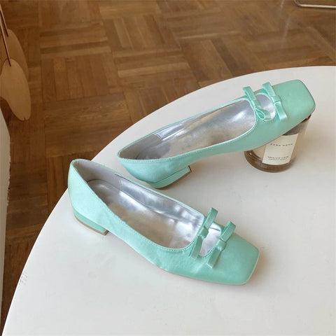 Zapatos de ballet para mujer, primavera y otoño 2024, nueva moda, zapatos Mary Jane de punta cuadrada, mocasines con lazo para mujer