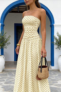 Polka Dot Strapless Sleeveless Ruffle Slim Maxi Dress