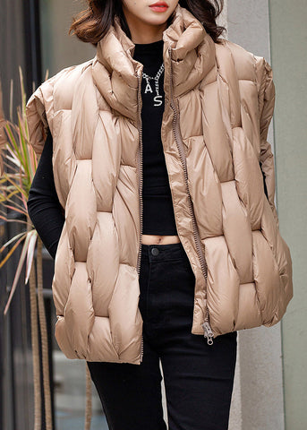 Lockere, khakifarbene Weste mit Reißverschluss und Patchwork-Baumwollfüllung, ärmellos 