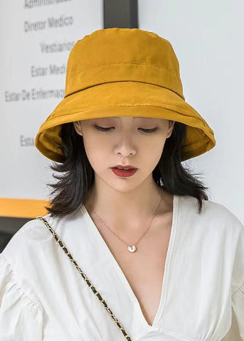 2022 Süßer gelber Bucket Hat aus Baumwolle mit flachem Oberteil 