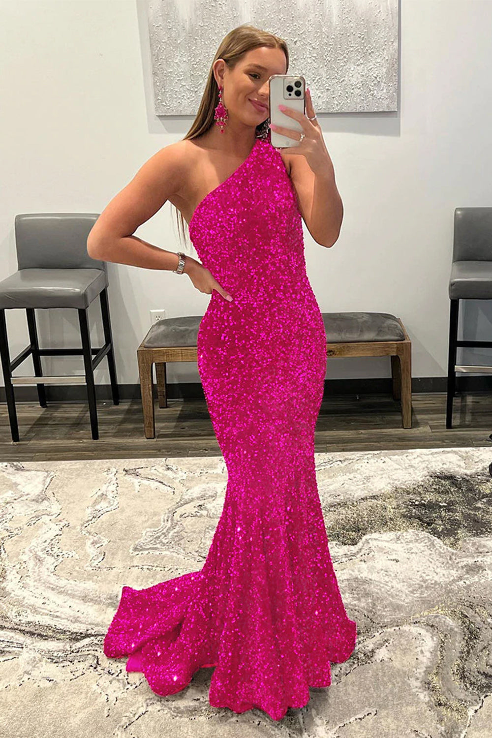 Vestido de fiesta de sirena con un solo hombro y lentejuelas negras