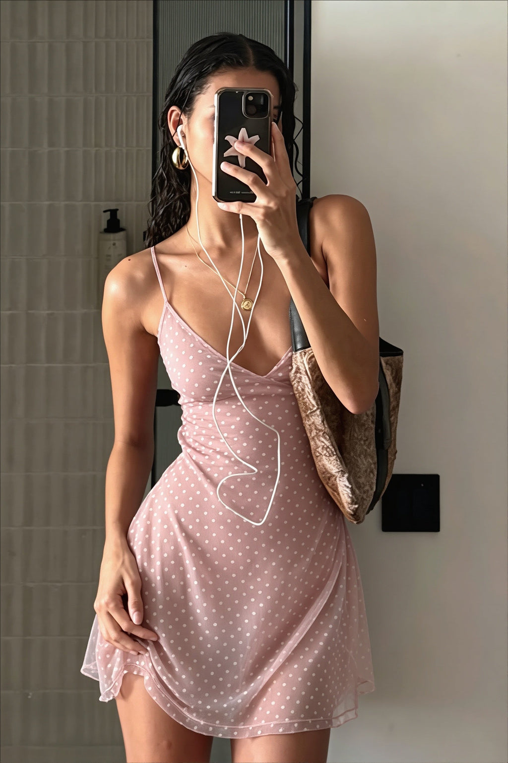 Solid Polka Dot Slim Cami Mini Dress
