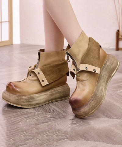 Handgefertigte Retro-Plateaustiefel aus grünem Rindsleder 