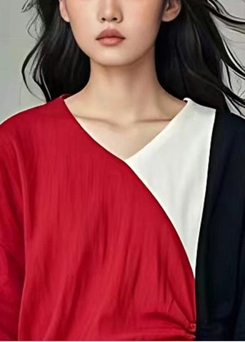 Pre sale - shipping in 30 days/Italian Colorblock Cinched Patchwork Linen Shirt Tops Summer