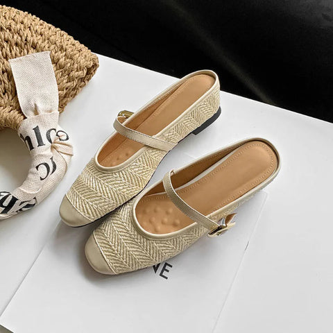 Designer Sommer Frauen Weben Maultiere Hausschuhe Mode Flach Slip Auf Damen Outdoor Rutschen Weibliche Wohnungen Schuhe 