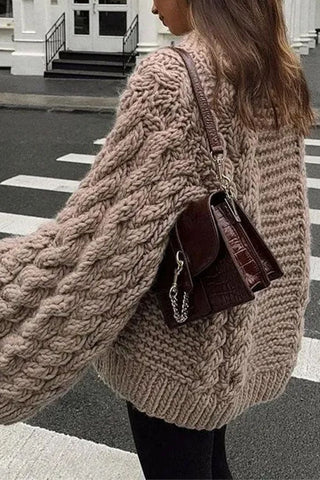 Round Neck Oversized Cable Knit Sweater