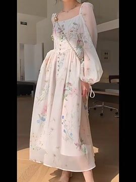 Vestidos largos de fiesta de noche, vestido de princesa floral de corte A, manga farol 