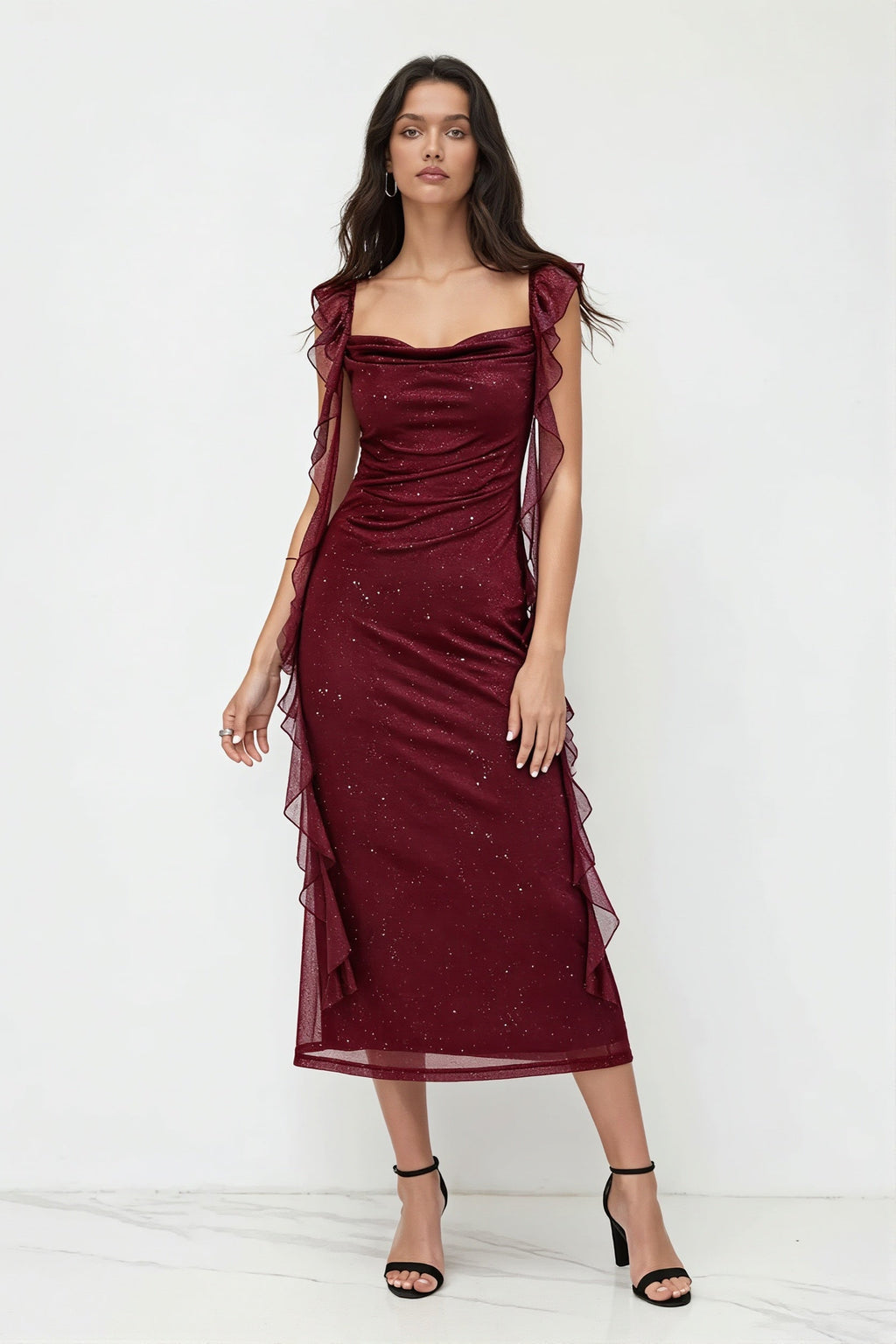 Shiny Flouncy Ribbon Elegant Maxi Dress