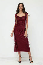 Shiny Flouncy Ribbon Elegant Maxi Dress