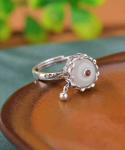 Anillos retro de jade y turquesa en plata de ley amarilla 