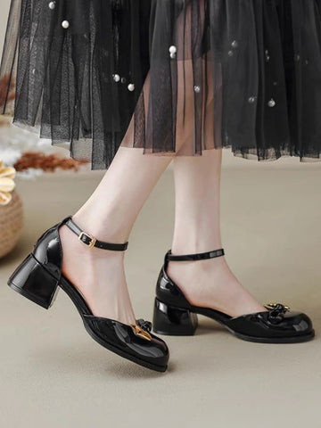 Solid French Vintage Mary Janes Shoes Women Bow-knot Sweet Elegant Pumps Shoes Female Heart-shape Korean Fashion Shoes 2024 New