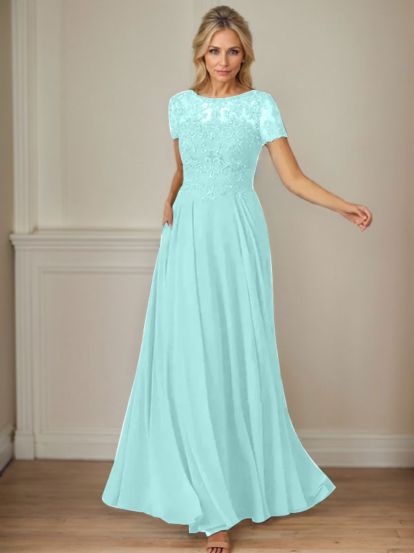 Dunkelblaues A-Linien-Pailletten-Chiffonkleid mit U-Boot-Ausschnitt 