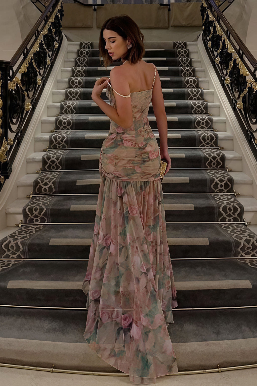 Sexy Print A Line Cami Slit Maxi Dress
