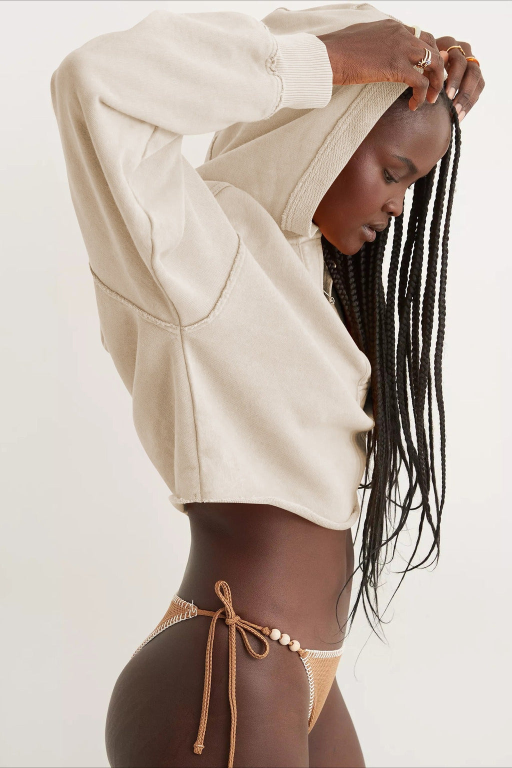 Chic Relaxed Solid V-Neck Hoodie