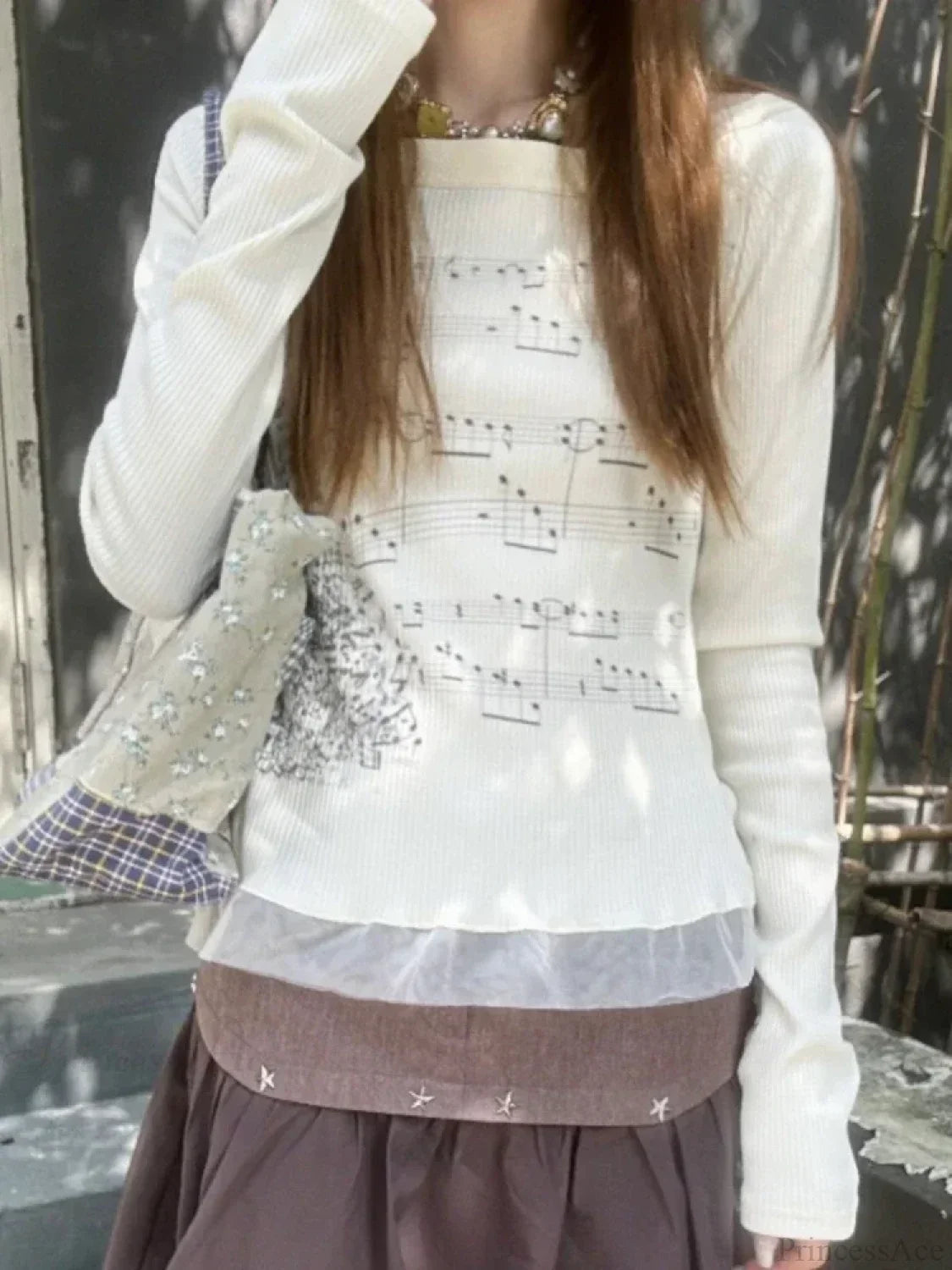 Aesthetic Slim Fit All Match Grunge Lace Patch Knit Top