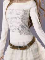 Aesthetic Slim Fit All Match Grunge Lace Patch Knit Top