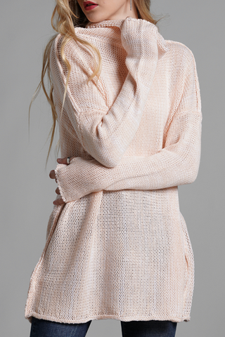 Casual Solid Split Joint Turtleneck Tops Sweater