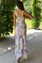 Floral Printed Deep V Bodycon Maxi Dress