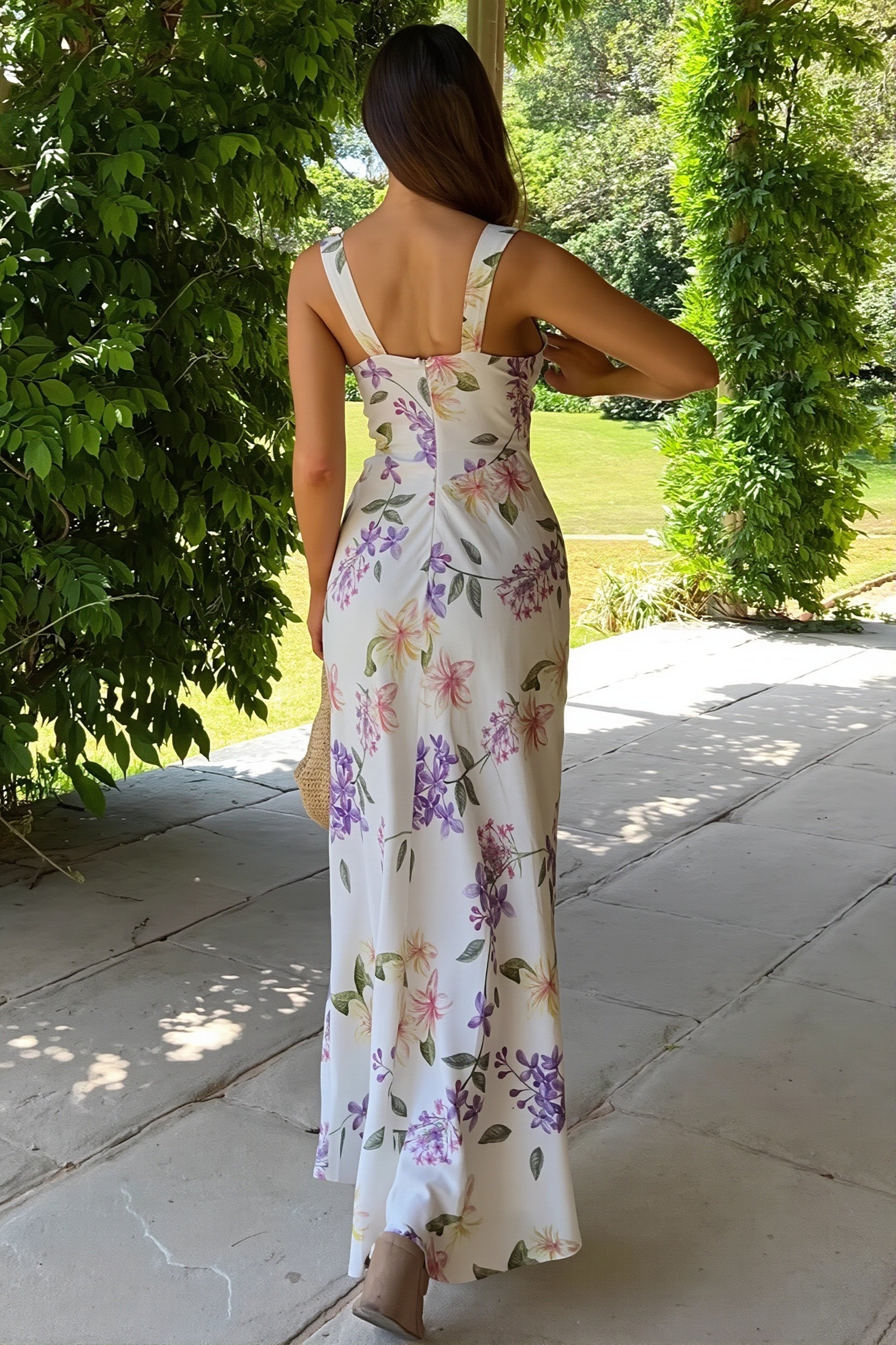 Floral Printed Deep V Bodycon Maxi Dress
