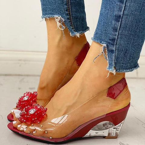 Yellow Slingback Flower Rhinestone Sandals